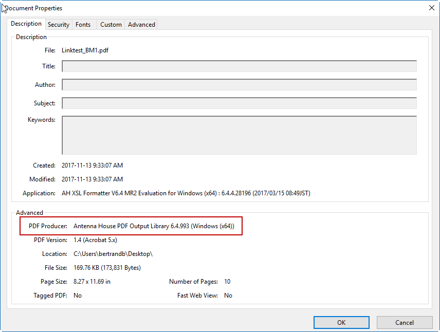 PDF File Properties showing the PDF Producer field