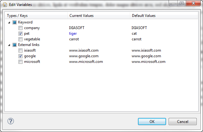 Screenshot of the Edit Variables dialog box
