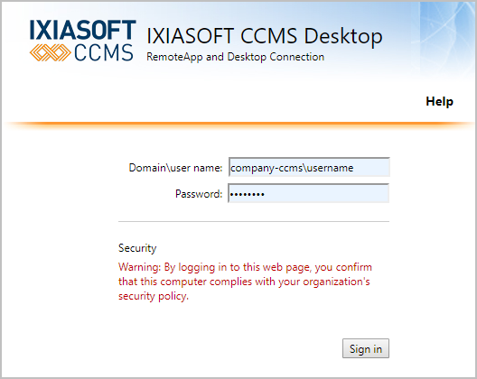 Logging in to the remote desktop server