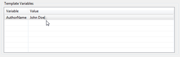 Screenshot of the template variables section of the Create Map dialog box