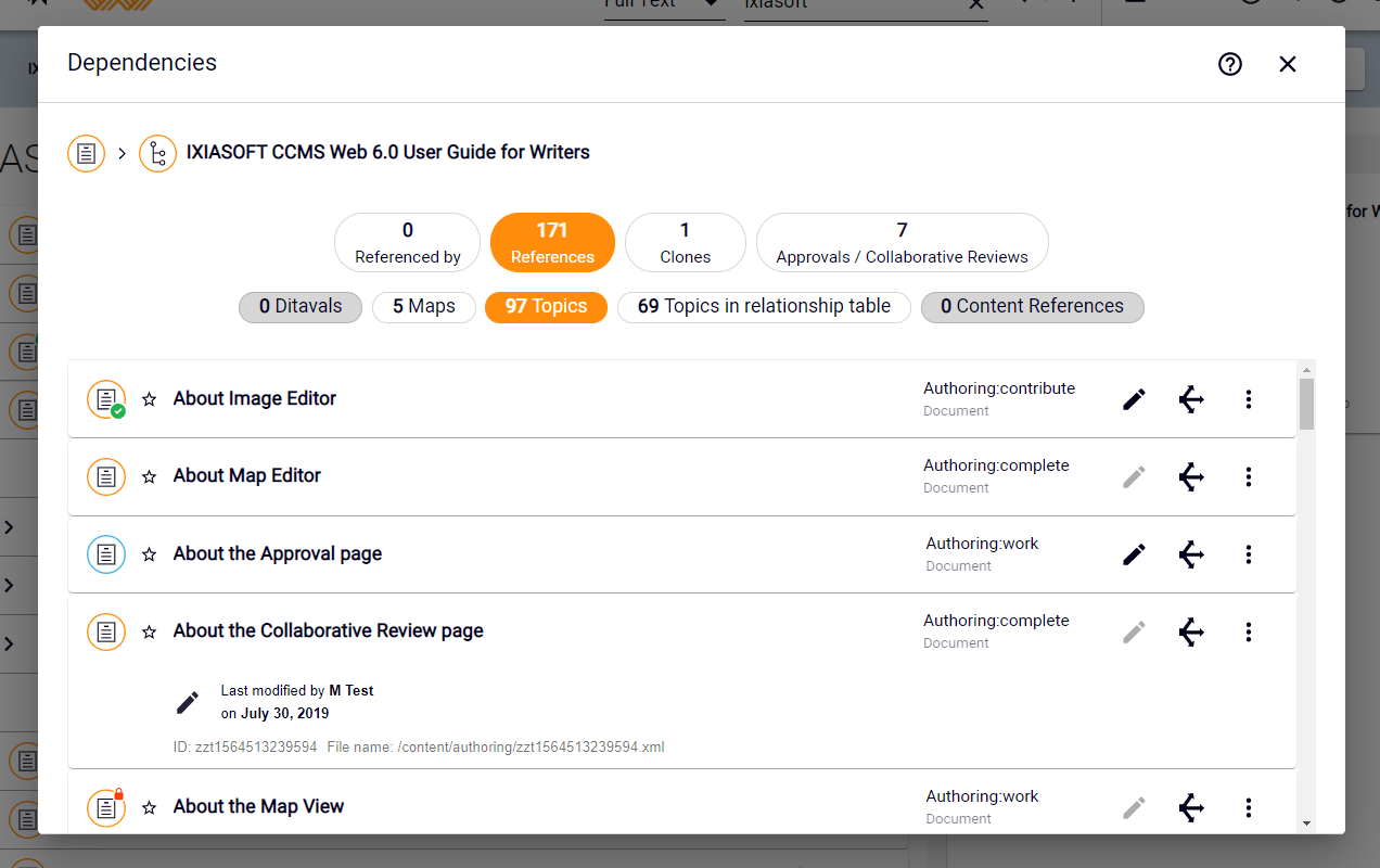 Dependencies view