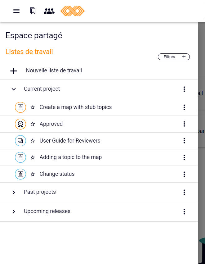 Panneau latéral Listes de travail