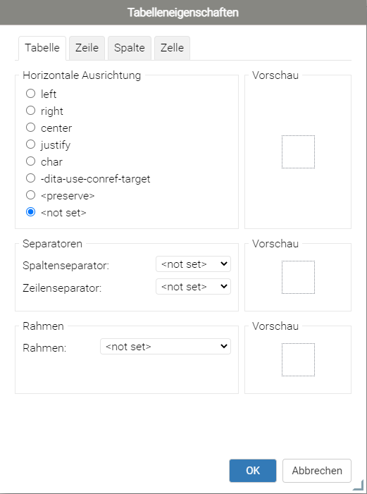 Dialogfeld Tabelleneigenschaften