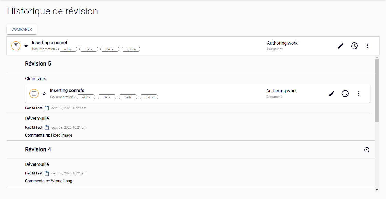Page Historique de révision