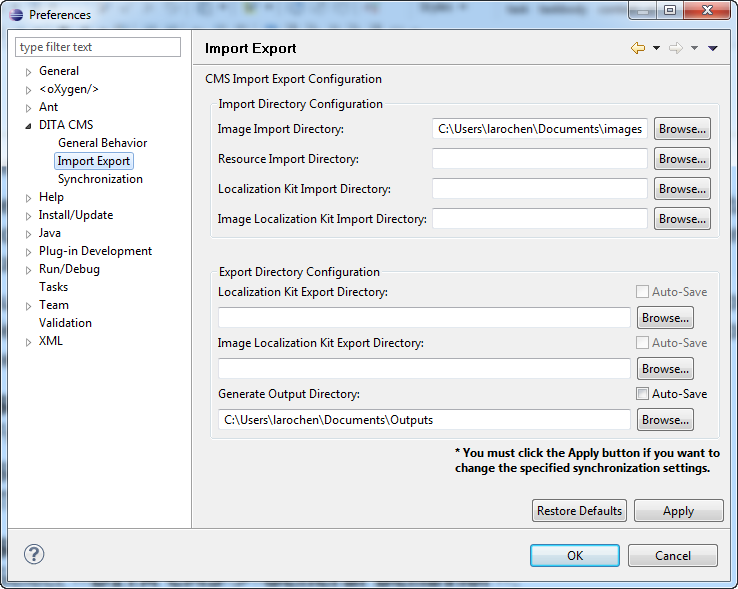 Import Export options