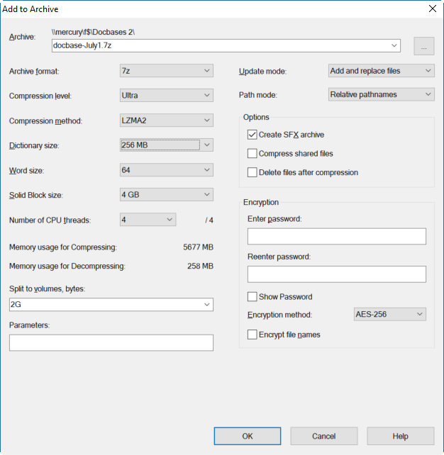 7zip split multiple files dialog box selections