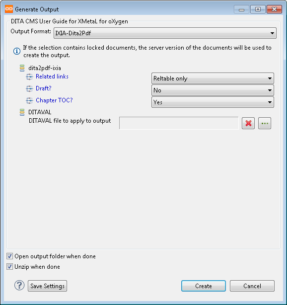 Output Generator Dialog