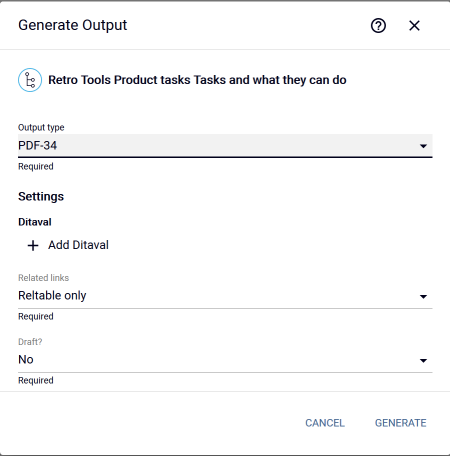 Sample Output Generator dialog: Web