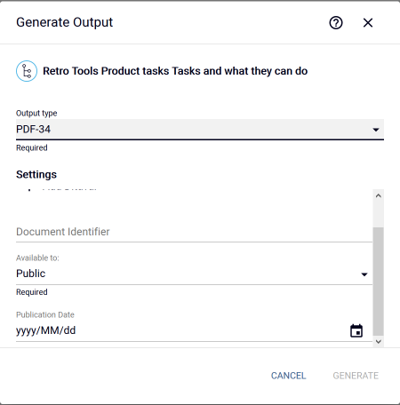 Generate Output page with user parameters - Web