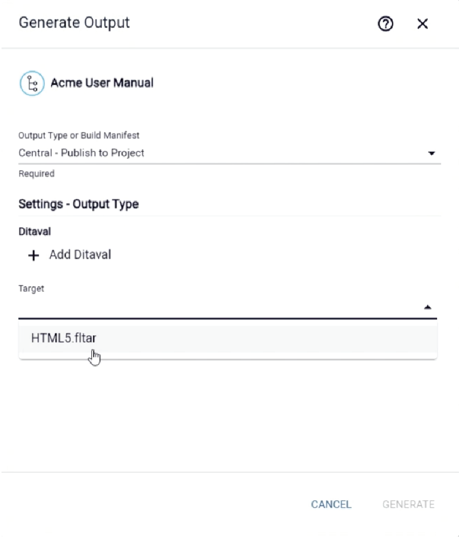 Dialog for sample Central build