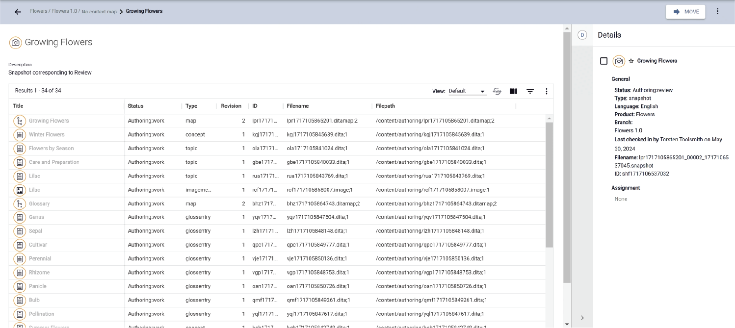 Snapshot with contents in a Dynamic Grid