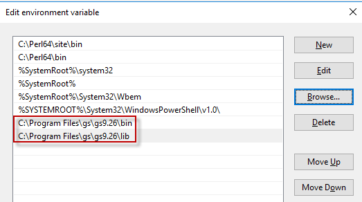 Variables de l’environnement Ghostscript